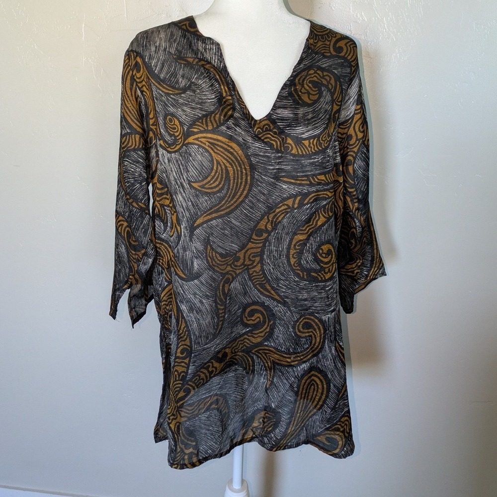 Elegant Black and Gold Tunic Top or Beach Cover-Up Size L